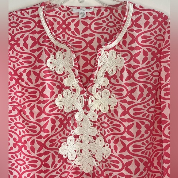 Charter Club Embroidered Split Neck Tunic Pink White Size PM Resort Cruise Chic - Picture 3 of 14